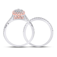 Load image into Gallery viewer, 14kt Two-tone Gold Princess Diamond Bridal Wedding Ring Band Set 1 Cttw

