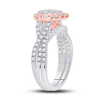 Load image into Gallery viewer, 14kt Two-tone Gold Princess Diamond Bridal Wedding Ring Band Set 1 Cttw
