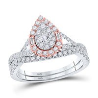 Load image into Gallery viewer, 14kt Two-tone Gold Princess Diamond Bridal Wedding Ring Band Set 1 Cttw
