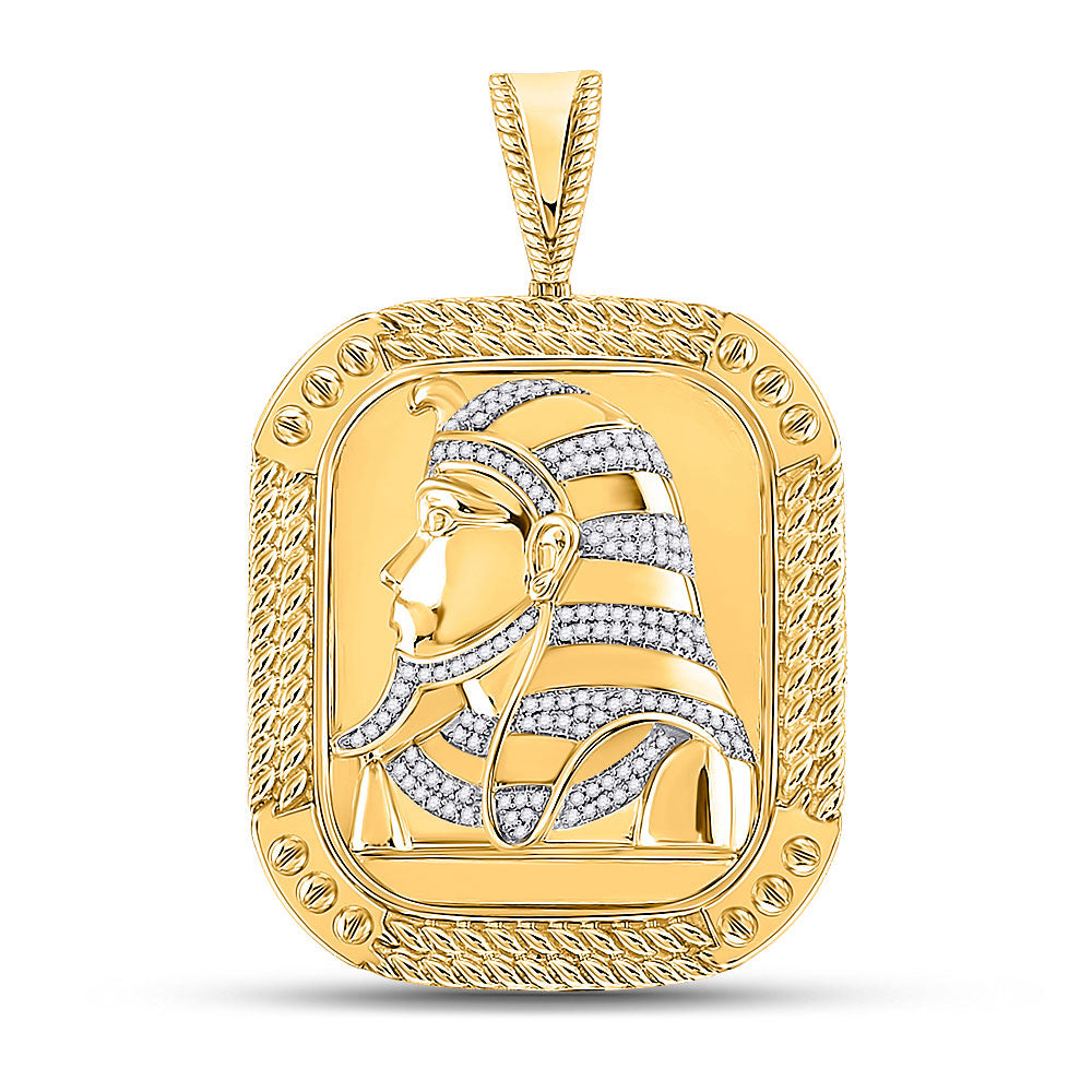10kt Yellow Gold Mens Round Diamond Square Pharaoh Charm Pendant 1/2 Cttw