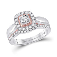 Load image into Gallery viewer, 10kt Two-tone Gold Round Diamond Bridal Wedding Ring Band Set 1/2 Cttw
