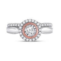 Load image into Gallery viewer, 10kt Two-tone Gold Round Diamond Bridal Wedding Ring Band Set 1/2 Cttw
