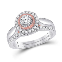 Load image into Gallery viewer, 10kt Two-tone Gold Round Diamond Bridal Wedding Ring Band Set 1/2 Cttw
