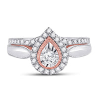 Load image into Gallery viewer, 10kt Two-tone Gold Round Diamond Bridal Wedding Ring Band Set 1/2 Cttw
