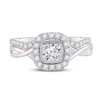 Load image into Gallery viewer, 10kt Two-tone Gold Round Diamond Bridal Wedding Ring Band Set 1/2 Cttw
