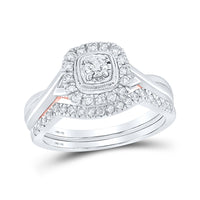 Load image into Gallery viewer, 10kt Two-tone Gold Round Diamond Bridal Wedding Ring Band Set 1/2 Cttw
