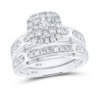 Load image into Gallery viewer, 10kt White Gold His Hers Round Diamond Halo Matching Wedding Set 1-1/5 Cttw
