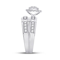 Load image into Gallery viewer, 10kt White Gold His Hers Round Diamond Halo Matching Wedding Set 1-1/5 Cttw
