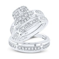 Load image into Gallery viewer, 10kt White Gold His Hers Round Diamond Halo Matching Wedding Set 1-1/5 Cttw
