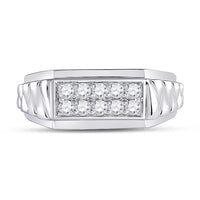 Load image into Gallery viewer, 10kt White Gold Mens Round Diamond Ribbed Flat Top Band Ring 1/2 Cttw
