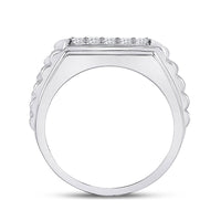 Load image into Gallery viewer, 10kt White Gold Mens Round Diamond Ribbed Flat Top Band Ring 1/2 Cttw
