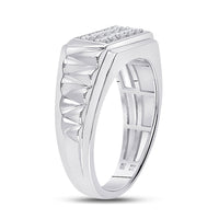 Load image into Gallery viewer, 10kt White Gold Mens Round Diamond Ribbed Flat Top Band Ring 1/2 Cttw
