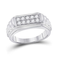 Load image into Gallery viewer, 10kt White Gold Mens Round Diamond Ribbed Flat Top Band Ring 1/2 Cttw
