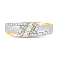 Load image into Gallery viewer, 10kt Two-tone Gold Mens Round Diamond 3-stone Wedding Ring 1/2 Cttw
