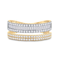 Load image into Gallery viewer, 14kt Two-tone Gold Womens Baguette Round Diamond Parallel Band Ring 3/4 Cttw
