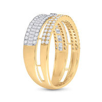Load image into Gallery viewer, 14kt Two-tone Gold Womens Baguette Round Diamond Parallel Band Ring 3/4 Cttw
