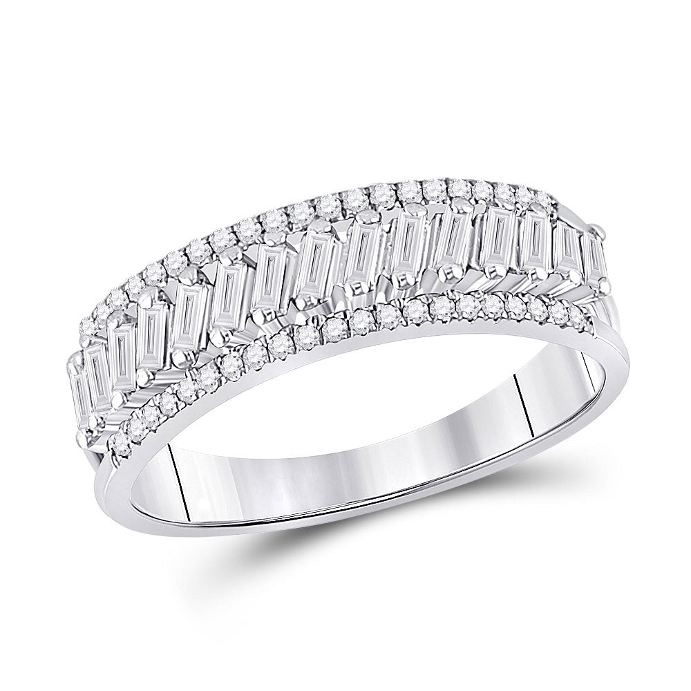 14kt White Gold Womens Baguette Diamond Anniversary Band Ring 1/2 Cttw