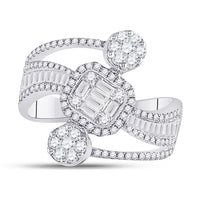 Load image into Gallery viewer, 14kt White Gold Womens Baguette Diamond Flower Cluster Ring 1 Cttw
