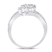 Load image into Gallery viewer, 14kt White Gold Womens Baguette Diamond Flower Cluster Ring 1 Cttw

