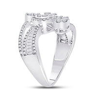 Load image into Gallery viewer, 14kt White Gold Womens Baguette Diamond Flower Cluster Ring 1 Cttw
