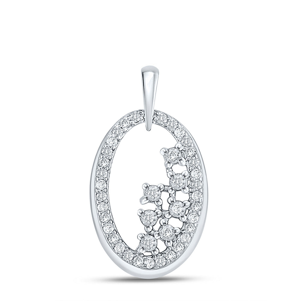 14kt White Gold Womens Round Diamond Oval Pendant 1/6 Cttw