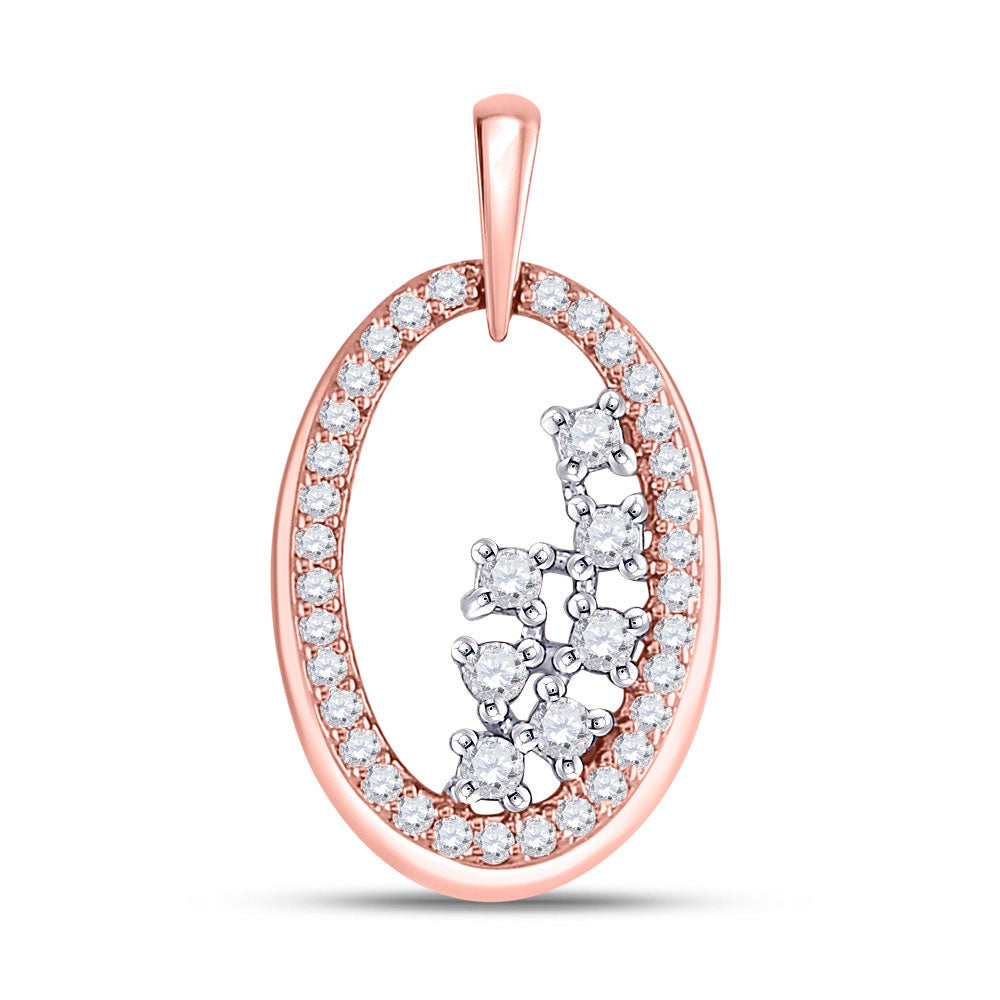 14kt Rose Gold Womens Round Diamond Scattered Oval Pendant 1/6 Cttw