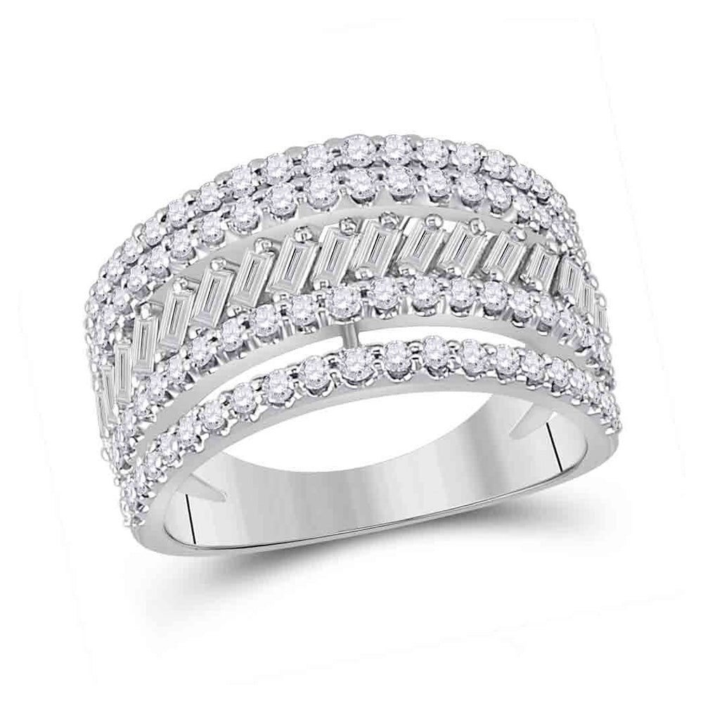 14kt White Gold Womens Baguette Diamond Anniversary Ring 1 Cttw