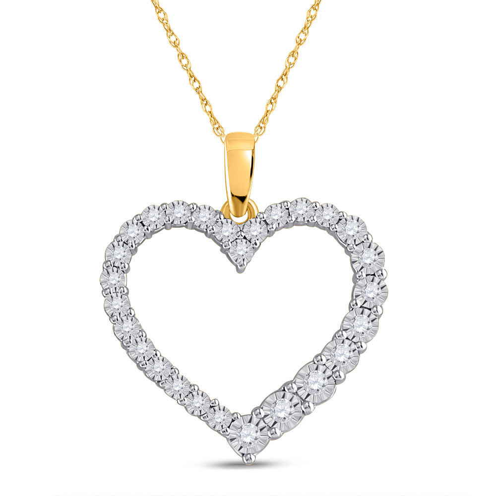 14kt Yellow Gold Womens Round Diamond Heart Pendant 1/6 Cttw