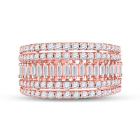 Load image into Gallery viewer, 14kt Rose Gold Womens Baguette Diamond Modern Cocktail Band Ring 1 Cttw
