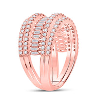 Load image into Gallery viewer, 14kt Rose Gold Womens Baguette Diamond Modern Cocktail Band Ring 1 Cttw

