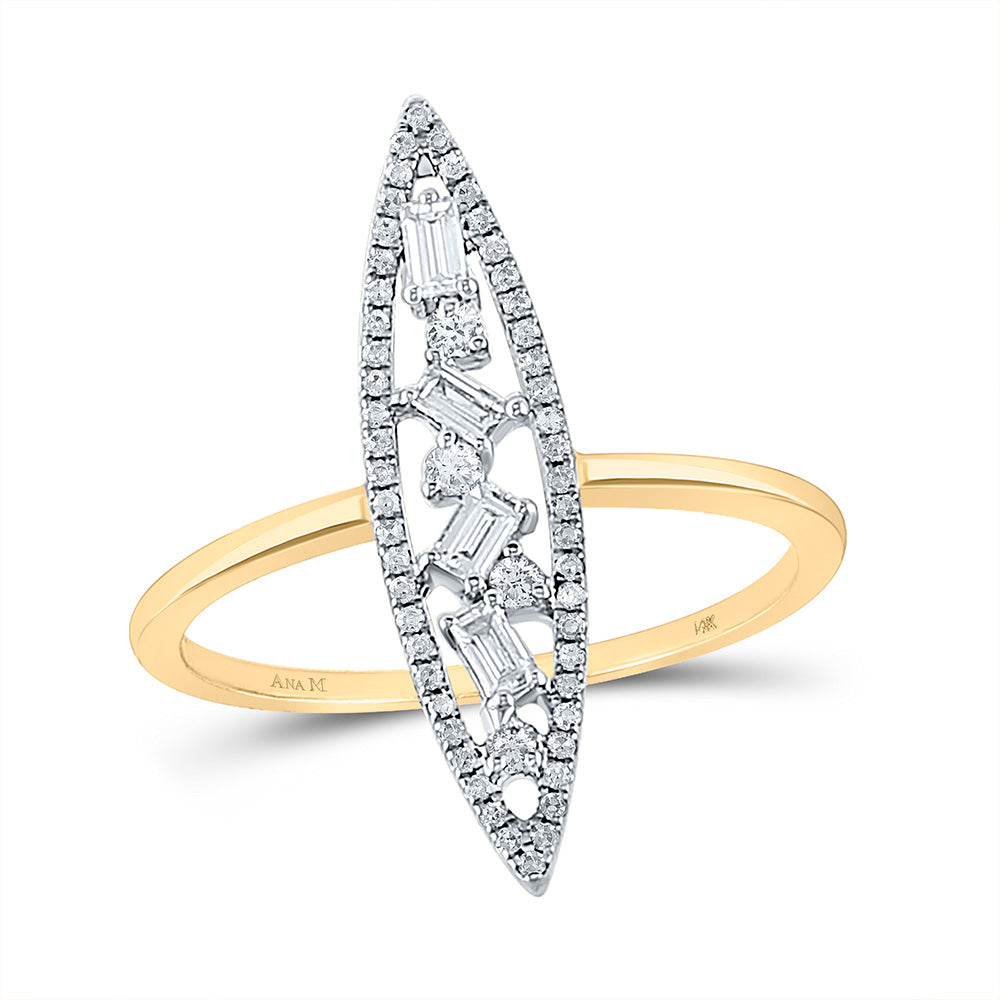 14kt Yellow Gold Womens Baguette Diamond Oblong Scattered Fashion Ring 1/4 Cttw
