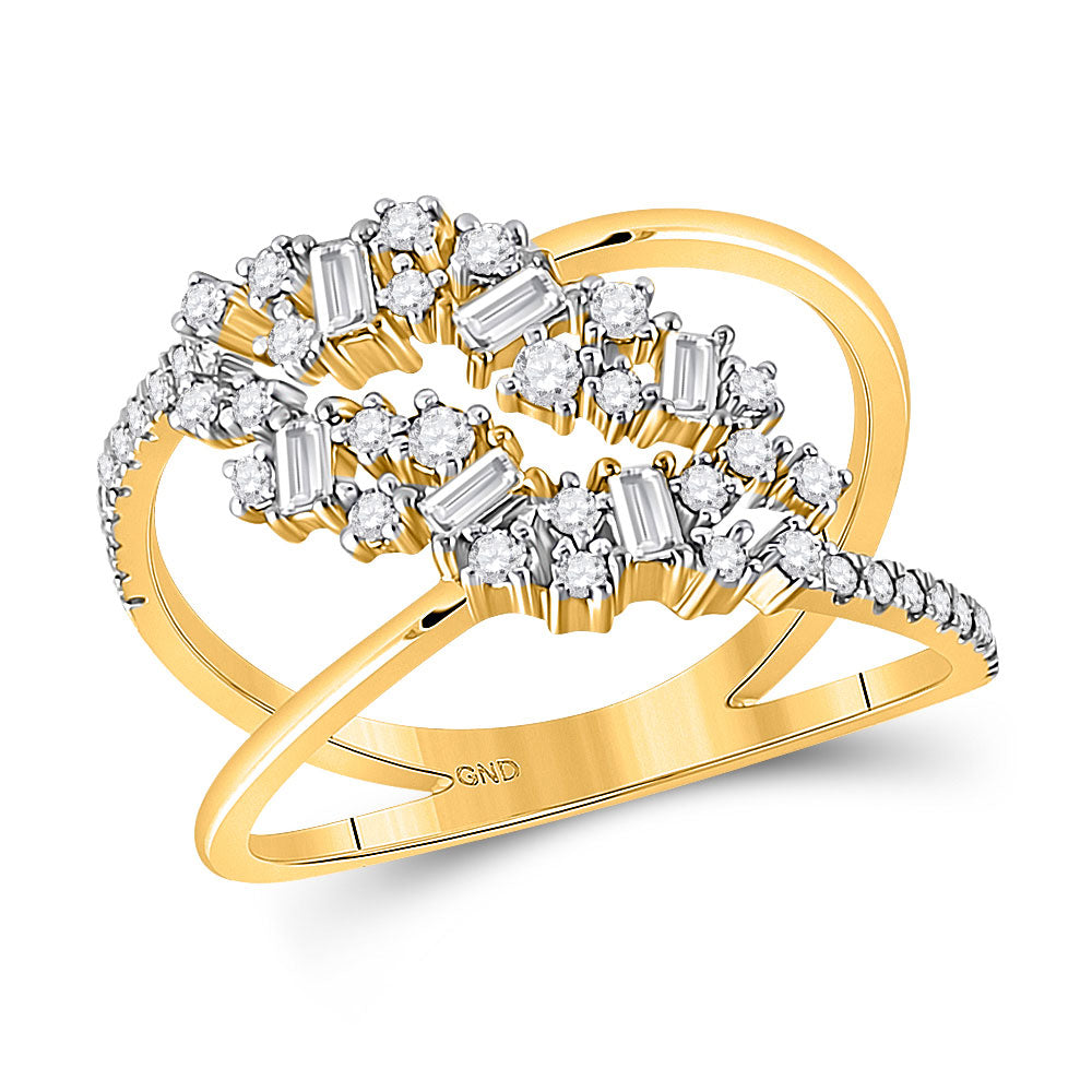 14kt Yellow Gold Womens Baguette Diamond Scattered Band Ring 3/8 Cttw