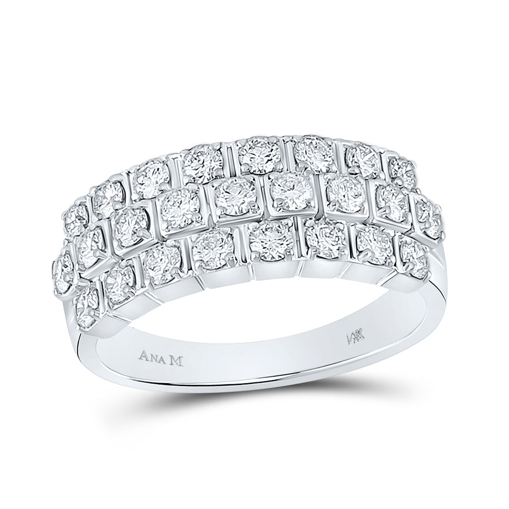 14kt White Gold Womens Round Diamond 3-Row Anniversary Ring 1 Cttw