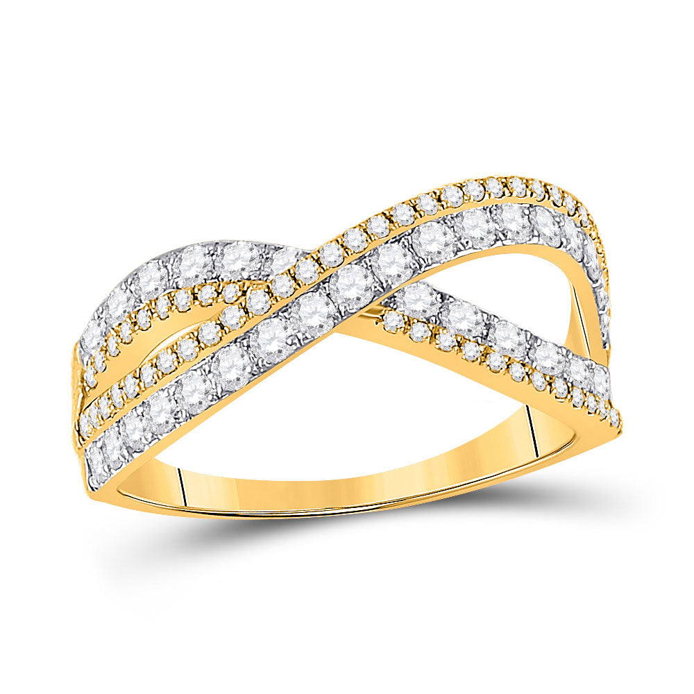 14kt Yellow Gold Womens Round Diamond Fashion Crossover Band Ring 3/4 Cttw