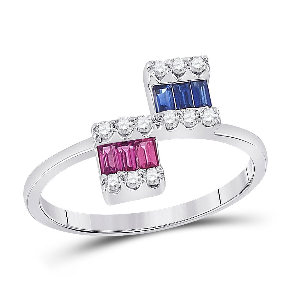 14kt White Gold Womens Baguette Blue Sapphire Modern Fashion Ring 1/2 Cttw