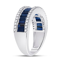 Load image into Gallery viewer, 14kt White Gold Womens Baguette Blue Sapphire Anniversary Ring 2-1/2 Cttw
