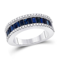 Load image into Gallery viewer, 14kt White Gold Womens Baguette Blue Sapphire Anniversary Ring 2-1/2 Cttw
