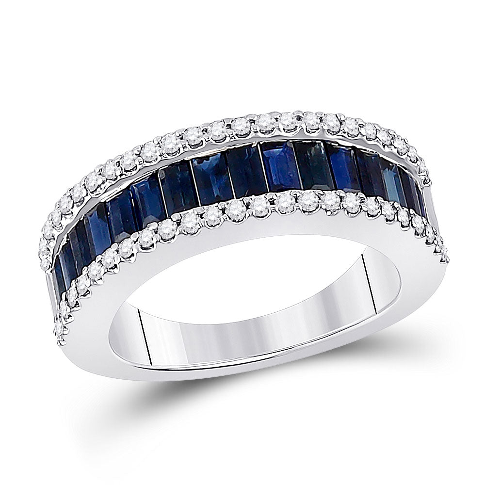 14kt White Gold Womens Baguette Blue Sapphire Anniversary Ring 2-1/2 Cttw