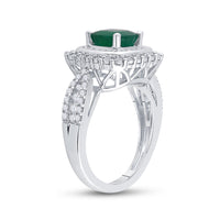 Load image into Gallery viewer, 14kt White Gold Womens Cushion Emerald Diamond Halo Solitaire Ring 2-1/4 Cttw
