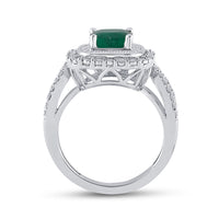 Load image into Gallery viewer, 14kt White Gold Womens Cushion Emerald Diamond Halo Solitaire Ring 2-1/4 Cttw
