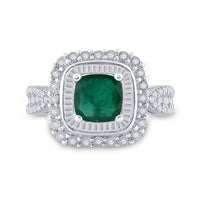 Load image into Gallery viewer, 14kt White Gold Womens Cushion Emerald Diamond Halo Solitaire Ring 2-1/4 Cttw
