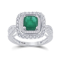 Load image into Gallery viewer, 14kt White Gold Womens Cushion Emerald Diamond Halo Solitaire Ring 2-1/4 Cttw
