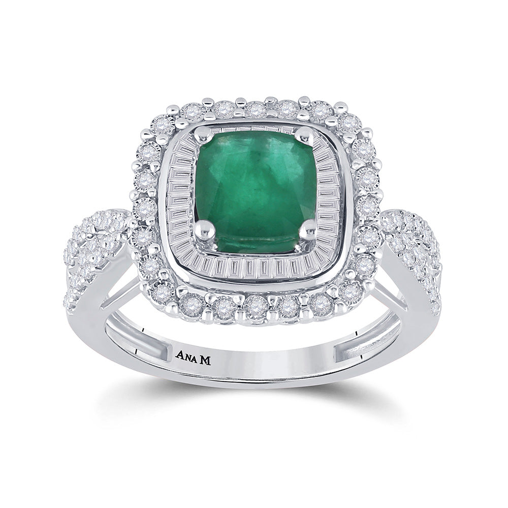 14kt White Gold Womens Cushion Emerald Diamond Halo Solitaire Ring 2-1/4 Cttw