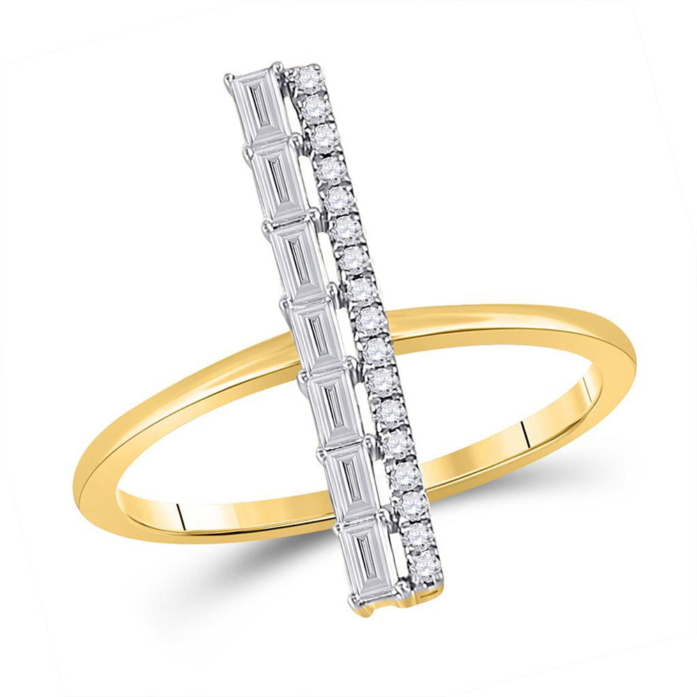 14kt Yellow Gold Womens Baguette Diamond Linear Bar Fashion Ring 1/3 Cttw