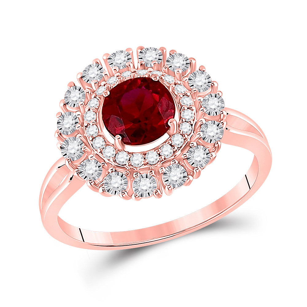 14kt Rose Gold Womens Round Ruby Halo Bridal Wedding Engagement Ring 1-1/3 Cttw
