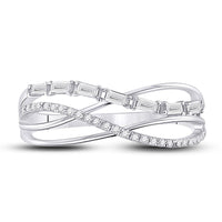 Load image into Gallery viewer, 14kt White Gold Womens Baguette Round Diamond Crossover Band Ring 1/4 Cttw
