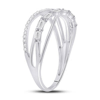 Load image into Gallery viewer, 14kt White Gold Womens Baguette Round Diamond Crossover Band Ring 1/4 Cttw

