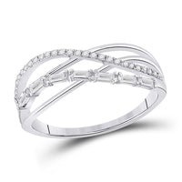 Load image into Gallery viewer, 14kt White Gold Womens Baguette Round Diamond Crossover Band Ring 1/4 Cttw
