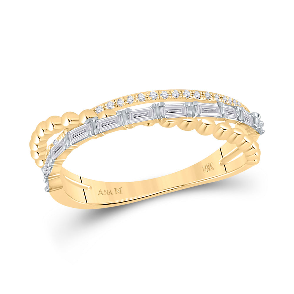 14kt Yellow Gold Womens Baguette Diamond Crossover Band Ring 1/3 Cttw