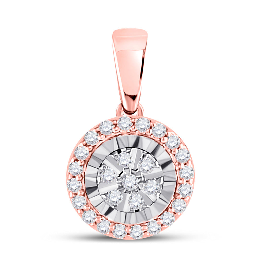 14kt Rose Gold Womens Round Diamond Cluster Pendant 1/10 Cttw